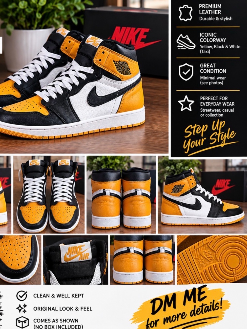 Nike Air Jordan 1 Mid - White, Black & Yellow 125$